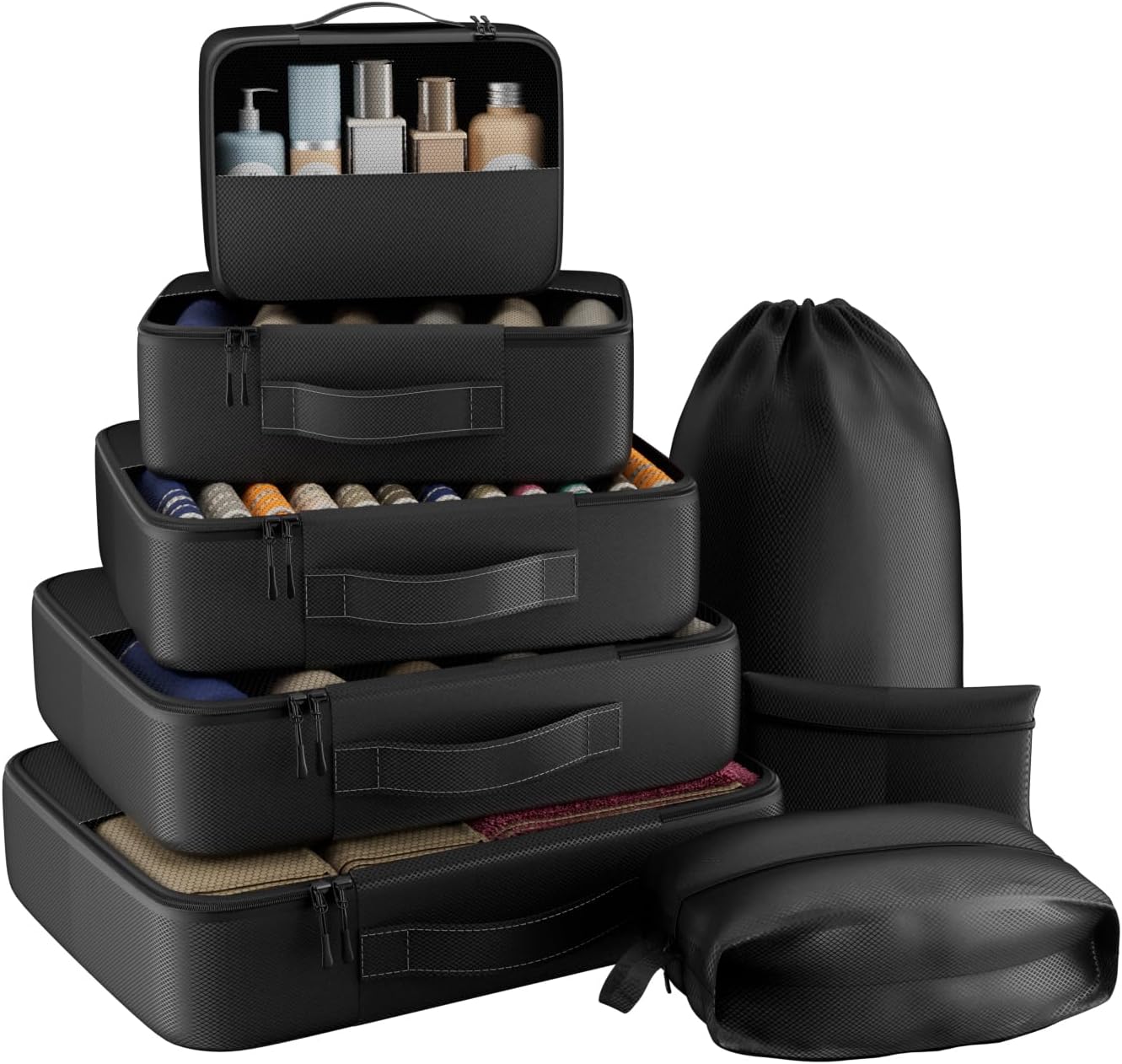 8-Piece Travel Packing Cube Set — Matte Black