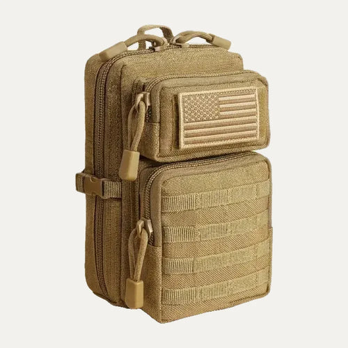 CobaltNook Khaki tactical MOLLE organizer pouch with US flag patch