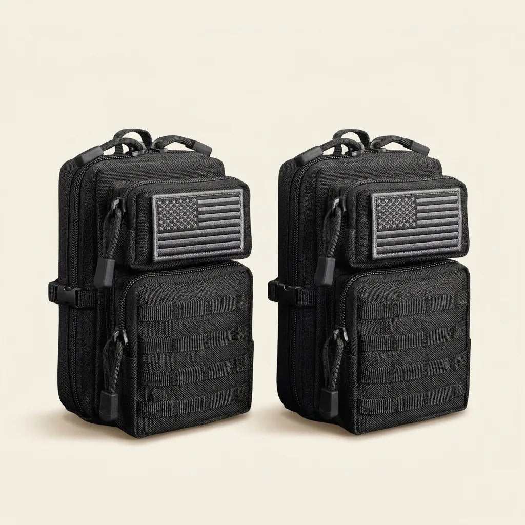 CobaltNook Black 2-pack MOLLE organizer pouches with two US flag patches