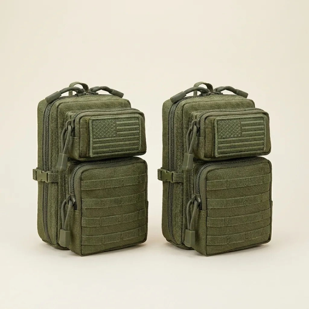 CobaltNook Green 2-pack MOLLE organizer pouches with two US flag patches